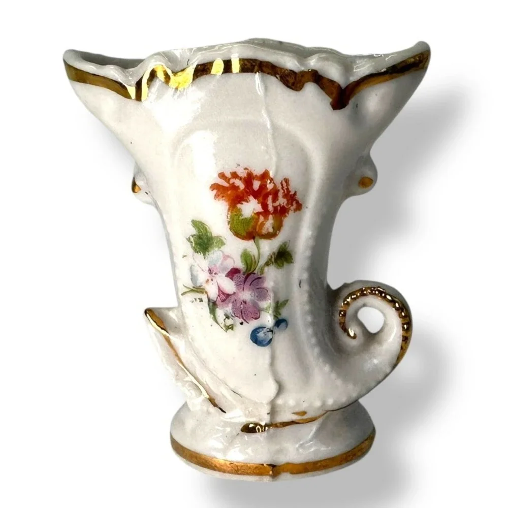 Vtg Ceramic Planter Trio Made in Japanese Rose Flower Gold Trim Decor